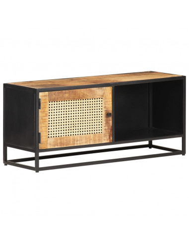 Mobile Porta TV 90x30x40 cm in Legno di Mango Grezzo e Canna