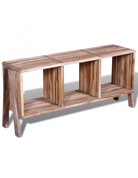 Mobiletto TV con 3 Mensole Impilabile in Legno Anticato di Teak