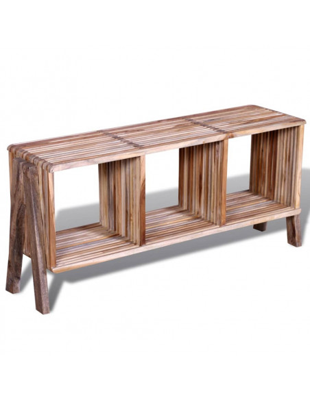 Mobiletto TV con 3 Mensole Impilabile in Legno Anticato di Teak