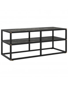Mobile TV Nero con Vetro Nero Marmo 100x40x40 cm 2