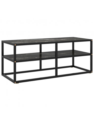 Mobile TV Nero con Vetro Nero Marmo 100x40x40 cm