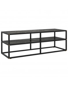 Mobile TV Nero con Vetro Nero Marmo 120x40x40 cm 2