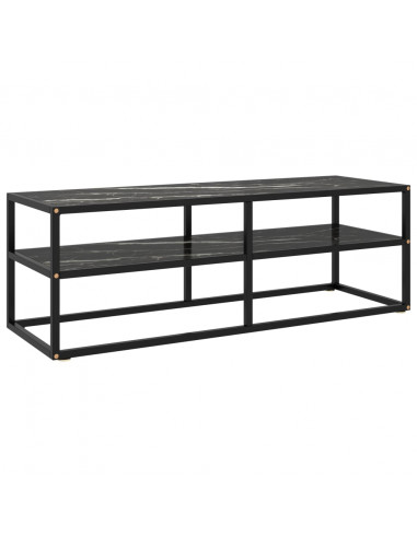 Mobile TV Nero con Vetro Nero Marmo 120x40x40 cm