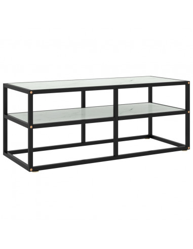 Mobile TV Nero con Vetro Bianco Marmo 100x40x40 cm