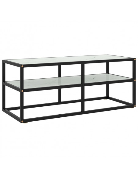 Mobile TV Nero con Vetro Bianco Marmo 100x40x40 cm