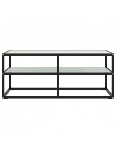 Mobile TV Nero con Vetro Bianco Marmo 100x40x40 cm