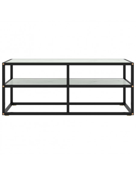 Mobile TV Nero con Vetro Bianco Marmo 100x40x40 cm