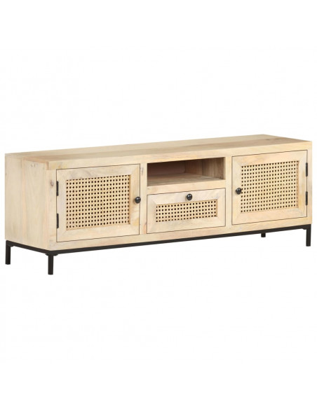 Mobile Porta TV 120x30x40 cm in Legno Massello di Mango e Canna