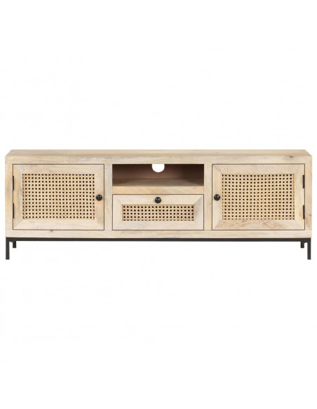 Mobile Porta TV 120x30x40 cm in Legno Massello di Mango e Canna