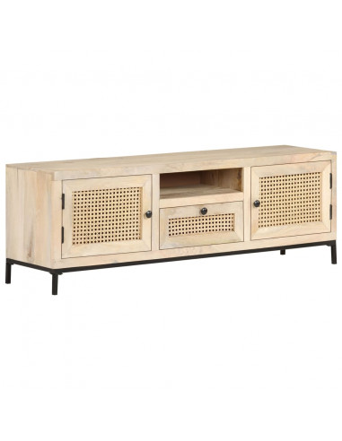 Mobile Porta TV 120x30x40 cm in Legno Massello di Mango e Canna
