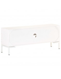 Mobile Porta TV Bianco 115x30x46cm in Legno Massello di Mango 2