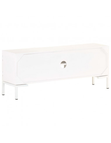 Mobile Porta TV Bianco 115x30x46cm in Legno Massello di Mango