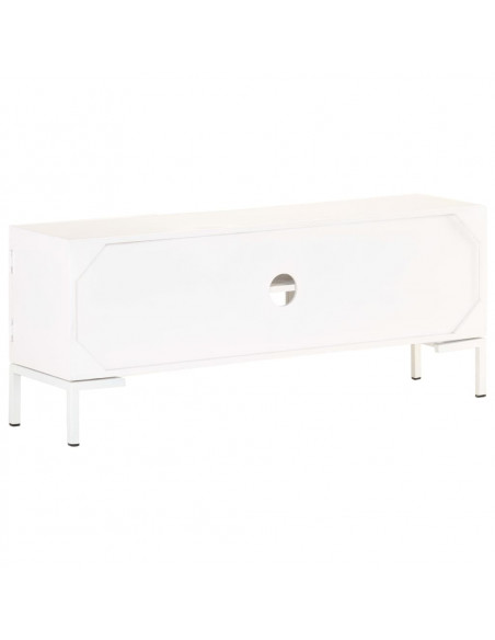 Mobile Porta TV Bianco 115x30x46cm in Legno Massello di Mango