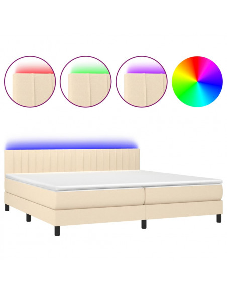 Letto a Molle Materasso e LED bianco 200x200cm in Tessuto