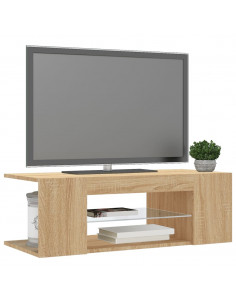 Mobile Porta TV con Luci LED Rovere Sonoma 90x39x30 cm 2