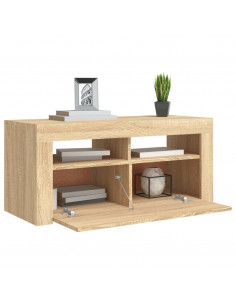 Mobile Porta TV con Luci LED Rovere Sonoma 90x35x40 cm 2