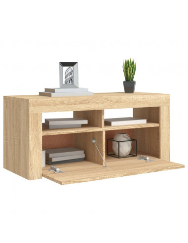 Mobile Porta TV con Luci LED Rovere Sonoma 90x35x40 cm