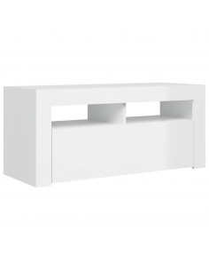 Mobile Porta TV con Luci LED Bianco Lucido 90x35x40 cm 2