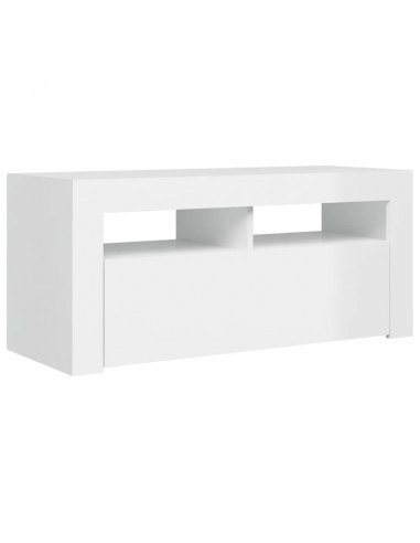 Mobile Porta TV con Luci LED Bianco Lucido 90x35x40 cm