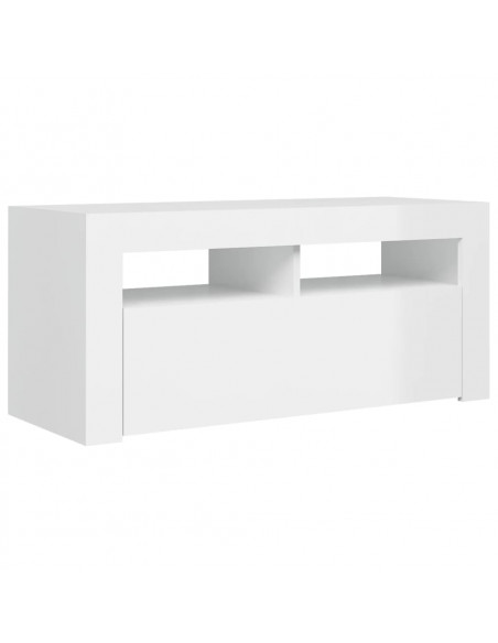 Mobile Porta TV con Luci LED Bianco Lucido 90x35x40 cm