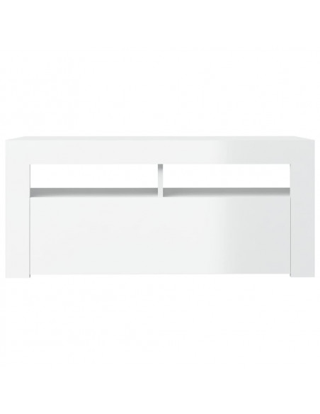 Mobile Porta TV con Luci LED Bianco Lucido 90x35x40 cm