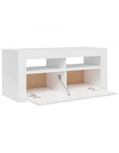 Mobile Porta TV con Luci LED Bianco Lucido 90x35x40 cm