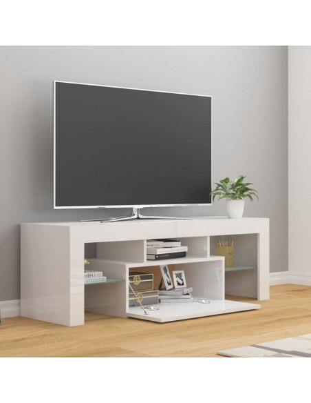 Mobile Porta TV con Luci LED Bianco Lucido 120x35x40 cm