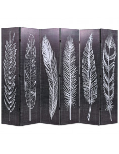 Paravento Pieghevole 228x170 cm Stampa Piume Bianco e Nero 2