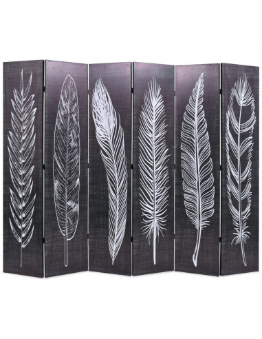 Paravento Pieghevole 228x170 cm Stampa Piume Bianco e Nero