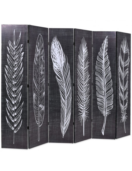 Paravento Pieghevole 228x170 cm Stampa Piume Bianco e Nero