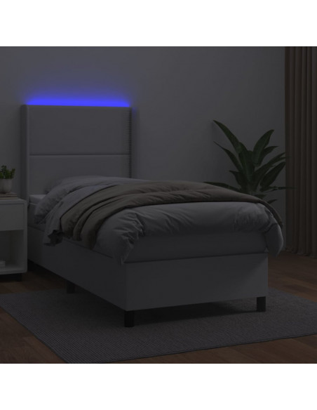 Giroletto Molle con Materasso e LED Bianco 100x200cm Similpelle