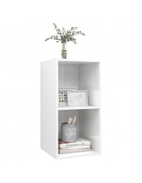 Mobile TV da Parete Bianco Lucido 37x37x72 cm Legno Multistrato