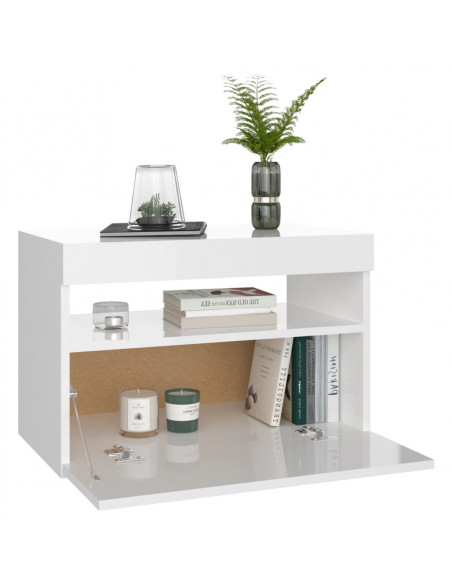 Mobile Porta TV con Luci LED Bianco Lucido 60x35x40 cm