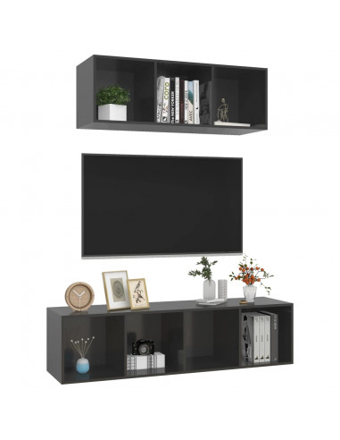 Set Mobile TV 2 pz Grigio Lucido in Truciolato