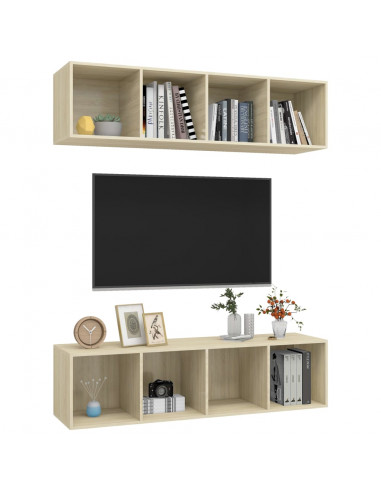 Mobile TV a Parete 2 pz Rovere Sonoma in Truciolato