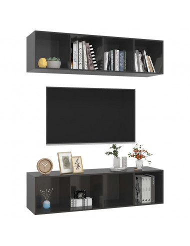 Mobili TV a Parete 2 pz Grigio Lucido in Truciolato