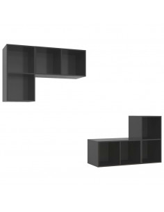 Mobile TV a Parete 4 pz Grigio Lucido in Truciolato 2