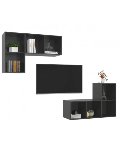 Mobile TV a Parete 4 pz Grigio Lucido in Truciolato
