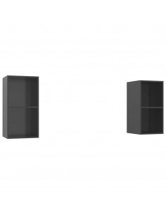 Mobile TV a Parete 2 pz Grigio Lucido in Truciolato 2