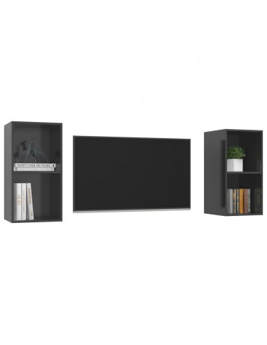 Mobile TV a Parete 2 pz Grigio Lucido in Truciolato