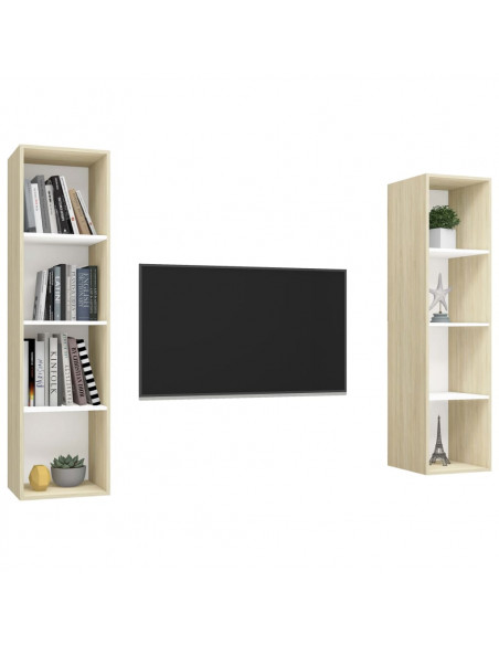 Mobile TV a Parete 2 pz Bianco e Rovere Sonoma in Truciolato
