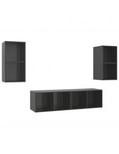 Mobile TV a Parete 4 pz Grigio Lucido in Truciolato 2