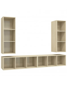 Mobile TV a Parete 4 pz Rovere Sonoma in Truciolato 2