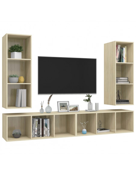 Mobile TV a Parete 4 pz Rovere Sonoma in Truciolato