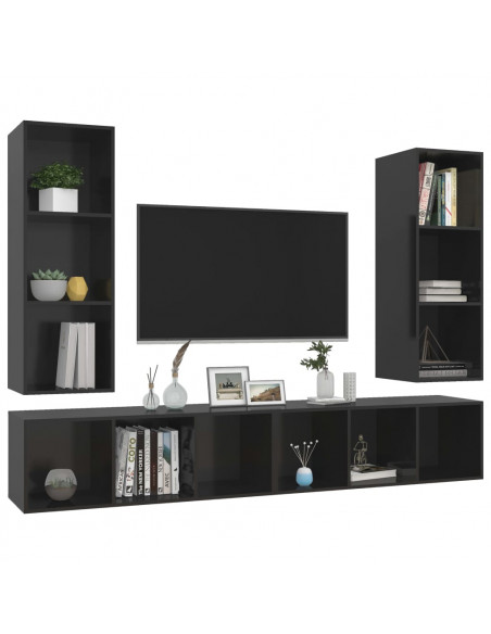Mobile TV a Parete 4 pz Nero Lucido in Truciolato