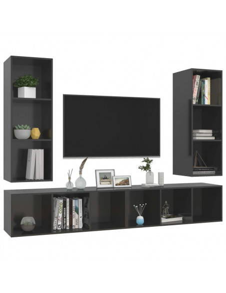Mobile TV a Parete 4 pz Grigio Lucido in Truciolato