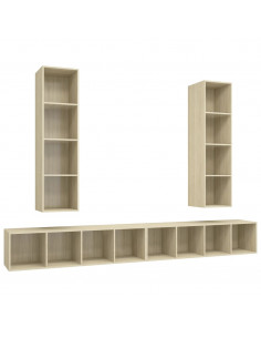 Mobile TV a Parete 4 pz Rovere Sonoma in Truciolato 2