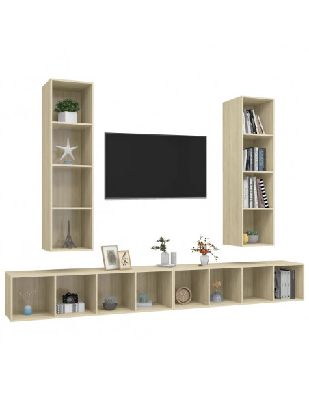 Mobile TV a Parete 4 pz Rovere Sonoma in Truciolato
