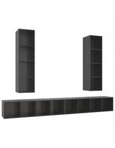 Mobile TV a Parete 4 pz Grigio Lucido in Truciolato 2