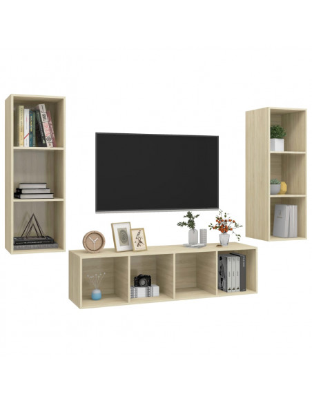 Set Porta TV 3 pz Rovere Sonoma in Truciolato